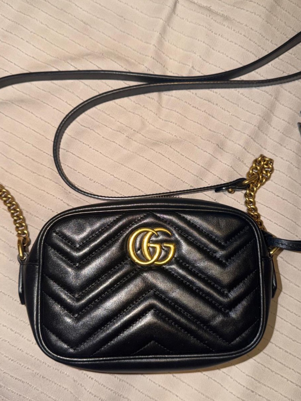 Gucci Black Chevron Matelassé Leather Crossbody with Gold GG
